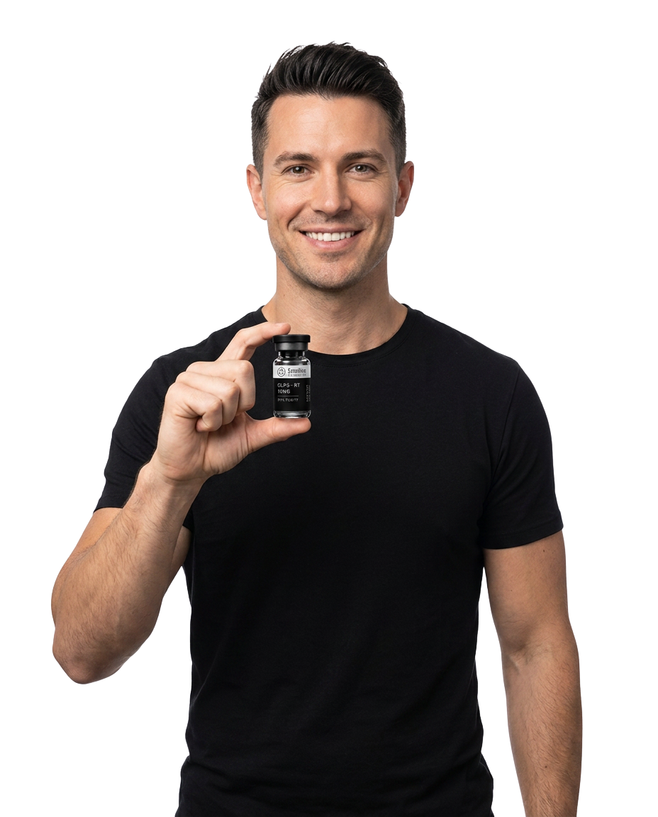 Lumina Research peptide specialist holding a vial